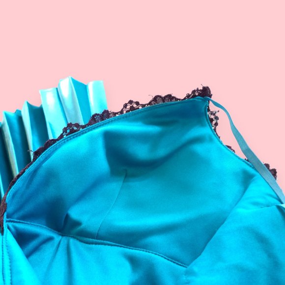 Teal Pleated Satin Dress with Black Lace NWOT S - Picture 6 of 8